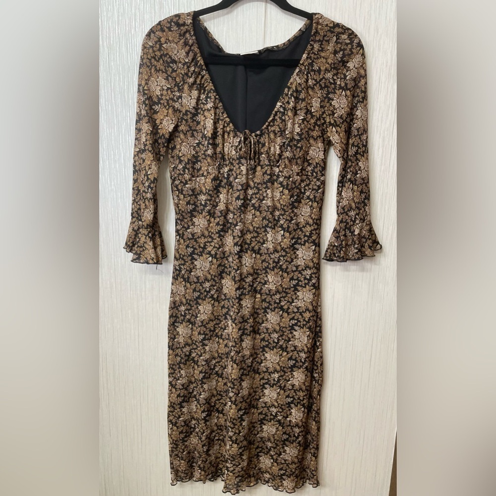 Wet Seal Floral Mesh Midi Dress Size M‎ – Vintage Y2K Style with Ruffle Sleeves